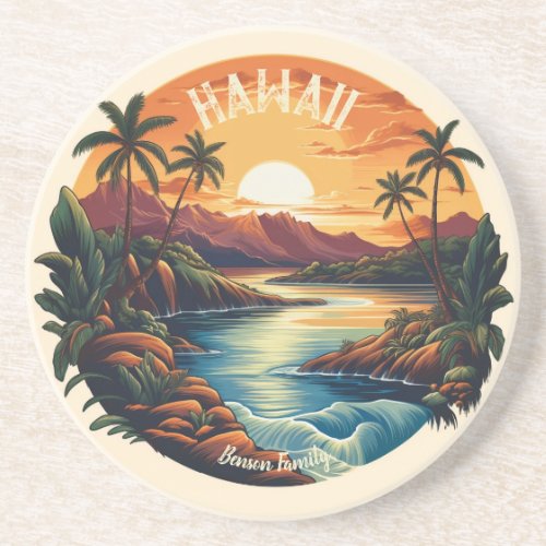 Vintage Hawaii Tropical Beach Travel Coaster