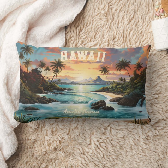 Vintage Hawaii Tropical Beach Travel & Gym Name Lumbar Pillow (Blanket)