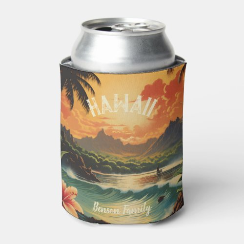 Vintage Hawaii Tropical Beach Travel Lanscape Can Cooler