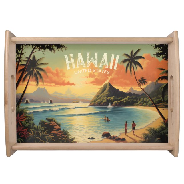Vintage Hawaii Tropical Beach Travel Serving Tray (Front)