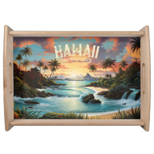 Vintage Hawaii Tropical Beach Travel Serving Tray