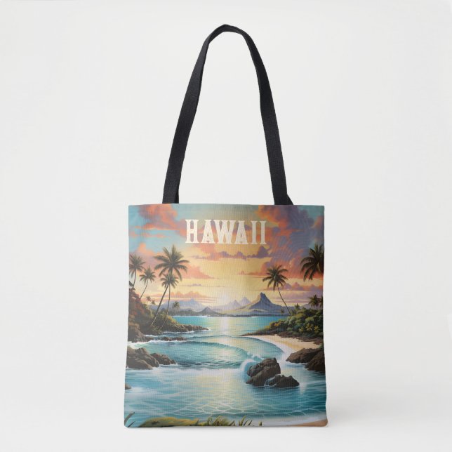 Vintage Hawaii Tropical Beach Travel Tote Bag (Front)