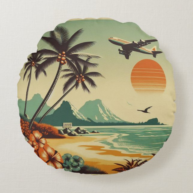 Vintage Hawaii/Tropical  Round Pillow (Front)
