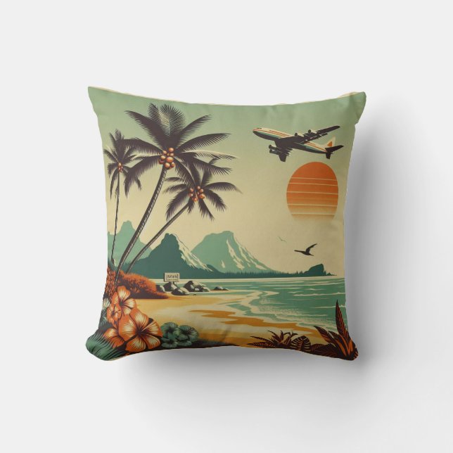 Vintage Hawaii/Tropical  Throw Pillow (Front)