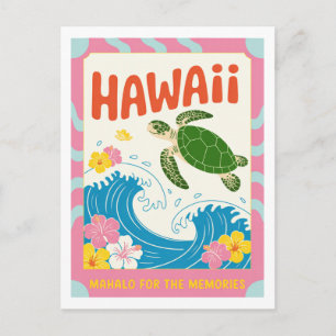 Vintage Hawaii USA Sea Turtle Hibiscus Mahalo Postcard