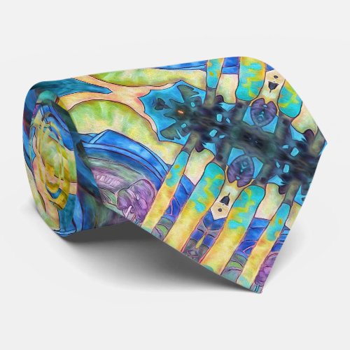 Vintage Hawaiian Art Swirled in a Colorful Pattern Neck Tie