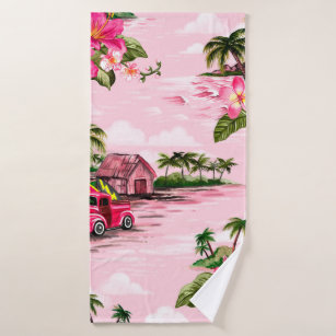Tropical Hawaiian Bath Towel Vintage Polynesian 60s Butterfly Towels Retro  Lei Towel Yellow Floral Tropical Towel 50s60s Bath Decor 