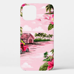 Vintage Hawaiian barkcloth design of tropical isla iPhone 12 Case