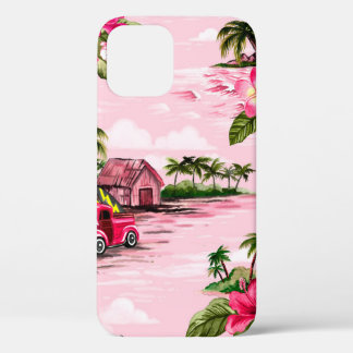 Vintage Hawaiian barkcloth design of tropical isla iPhone 12 Case