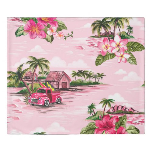 Vintage Hawaiian barkcloth design of tropical isla Duvet Cover