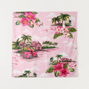 Vintage Hawaiian barkcloth design of tropical isla Tapestry