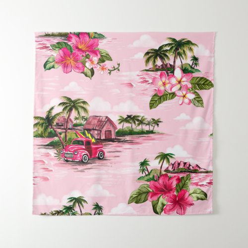 Vintage Hawaiian barkcloth design of tropical isla Tapestry