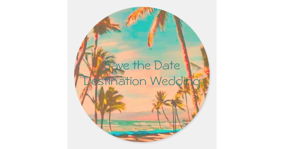 Tropical Beach Wedding, String of Lights Monogram Classic Round Sticker