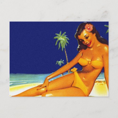 Vintage Hawaiian Bikini Pin_Up Postcard