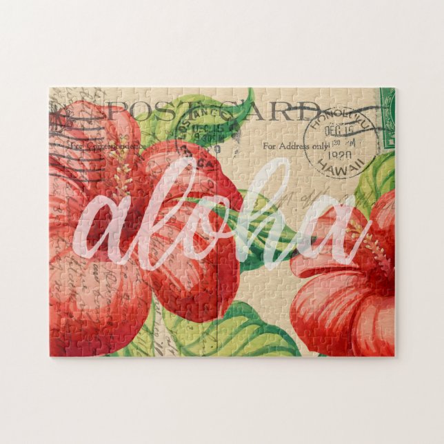 Vintage Hawaiian Hibiscus Postcard Jigsaw Puzzle (Horizontal)