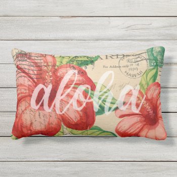 Vintage Hawaiian Hibiscus Postcard Lumbar Pillow by DriveIndustries at Zazzle