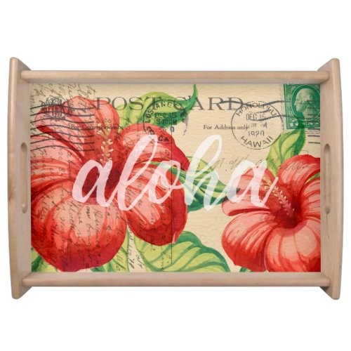 Vintage Hawaiian Hibiscus Postcard Serving Tray