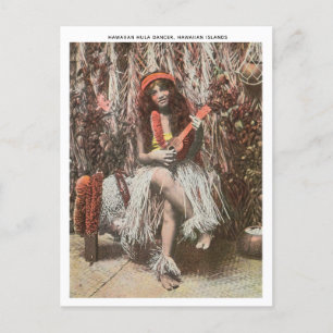 Vintage Hawaiian Hula Dancer Playing Ukulele Postcard