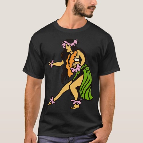 Vintage Hawaiian Hula Dancer toon Retro Hula Girl  T_Shirt