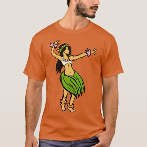 Vintage Hawaiian Hula Dancer toon Retro Hula Girl  T_Shirt