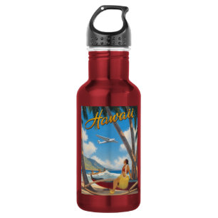 Vintage Hawaiian Hula Girl Aloha Escape Paradise Stainless Steel Water Bottle