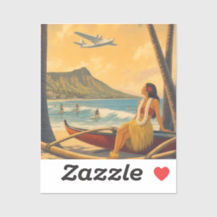 Vintage Hawaiian Hula Girl Aloha Escape Paradise Sticker