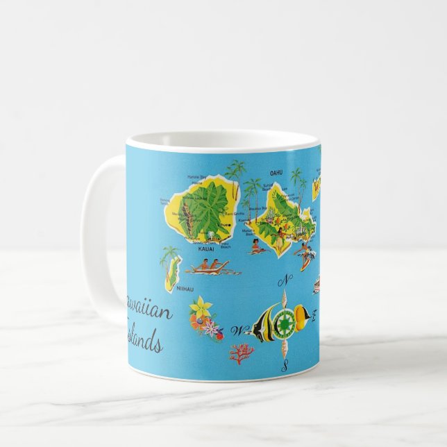Vintage Hawaiian Islands Map Mug (Front Left)