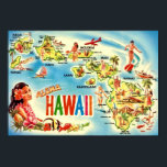 Vintage Hawaiian Islands Map Poster<br><div class="desc">So retro!  A great vintage postcard map wonderfully illustrated of the Hawaiian Islands.</div>