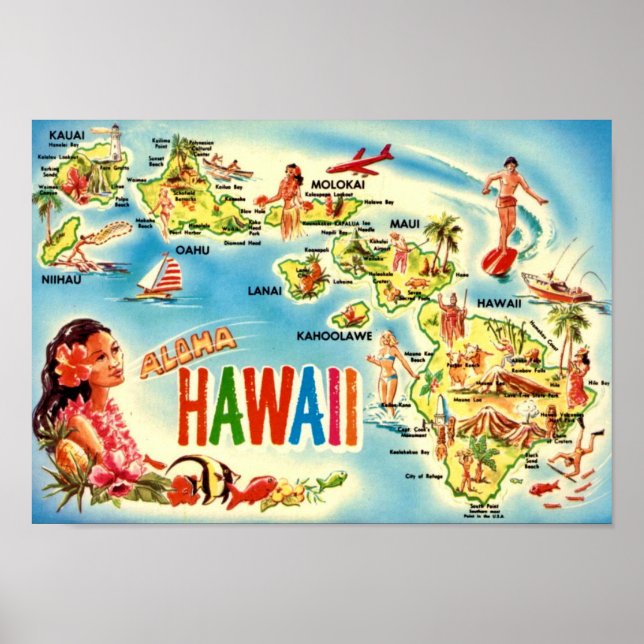 Vintage Hawaiian Islands Map Poster (Front)