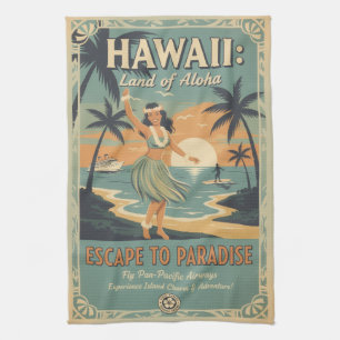 Vintage Hawaiian Land of Aloha Escape to Paradise Kitchen Towel