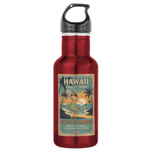 Vintage Hawaiian Land of Aloha Escape to Paradise Stainless Steel Water Bottle