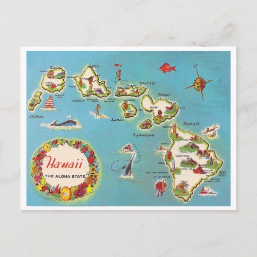 Vintage Hawaiian Map Postcard