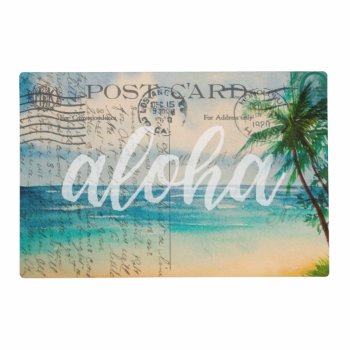 Vintage Hawaiian  Palm Tree Postcard Reversible Placemat by DriveIndustries at Zazzle
