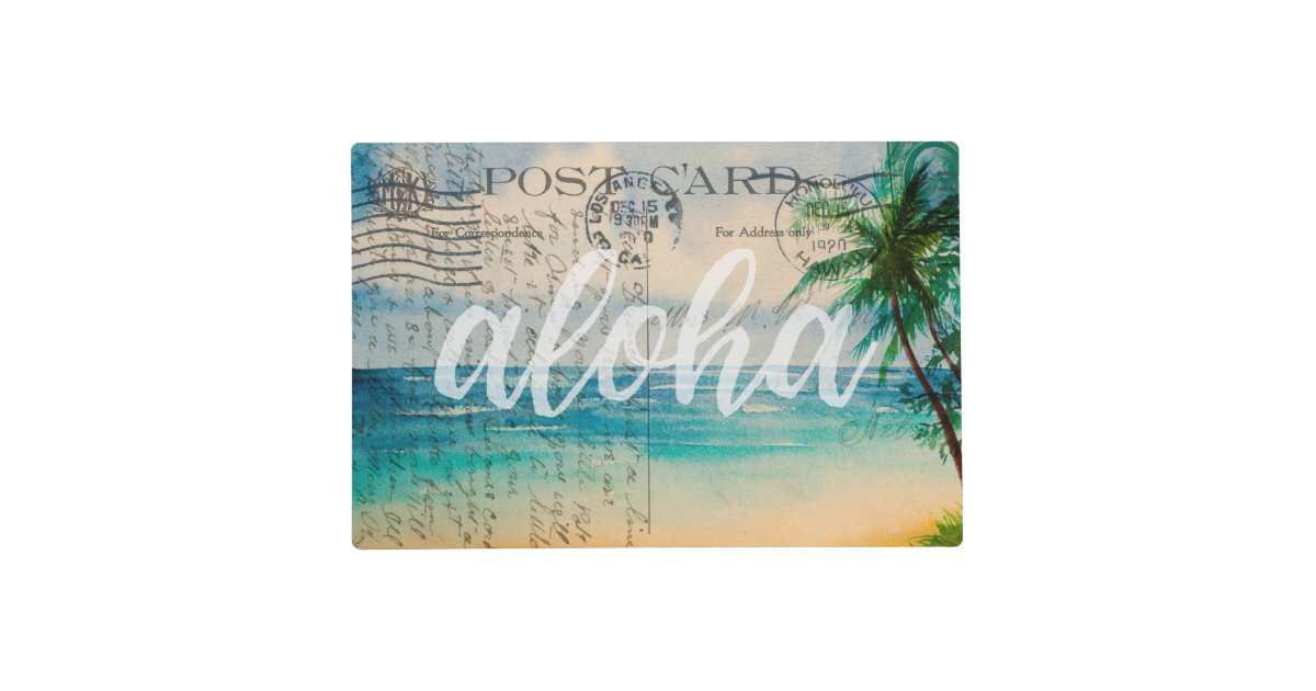 Vintage Hawaiian Palm Tree Postcard Reversible Placemat Zazzle