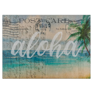 Vintage Hawaiian Palm Trees Postcard Cutting Board