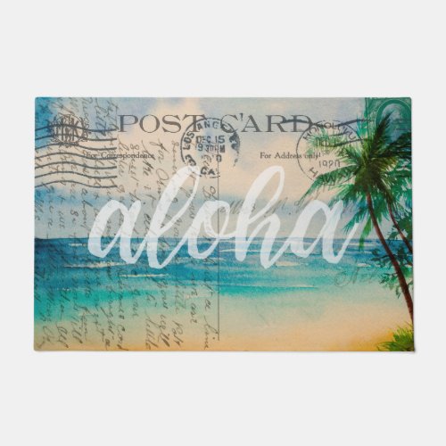 Vintage Hawaiian Palm Trees Postcard Doormat