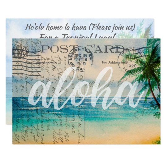 Vintage Hawaiian Palm Trees Postcard Luau Invite