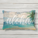 Vintage Hawaiian Palm Trees Postcard Lumbar Pillow<br><div class="desc">Aloha is the Hawaiian word for love, welcome, affection, peace and compassion. Greet your family and visitors with these charming Hawaiian vintage postcards sharing the message of Aloha. There are three designs in this collection. Watercolor paintings of swaying palms of a tropical beach, colorful hibiscus flowers and a crashing Hawaiian...</div>