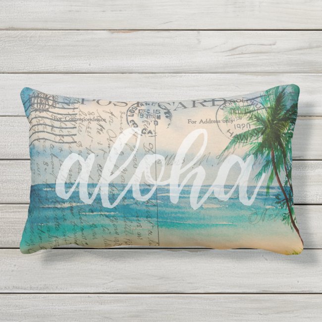 Vintage Hawaiian Palm Trees Postcard Lumbar Pillow