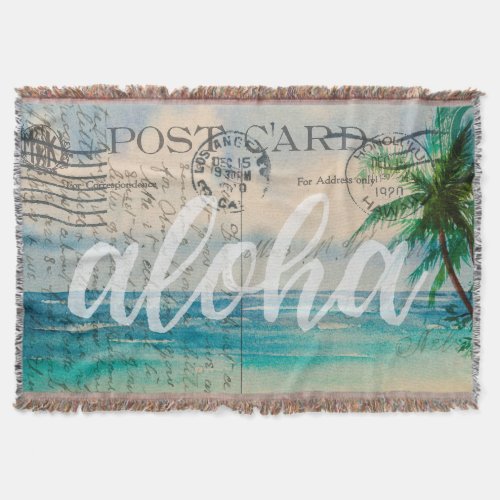 Vintage Hawaiian Palm Trees Postcard Throw Blanket
