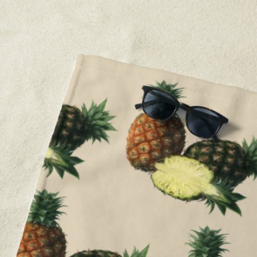 Vintage Hawaiian Pineapples Organic Food Fruit Beach Towel