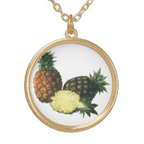 Vintage Hawaiian Pineapples, Organic Food Fruit Gold Plated Necklace