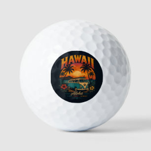 Vintage Hawaiian Sunset Palms Surfboard Aloha Golf Balls