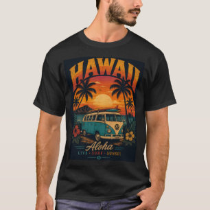 Vintage Hawaiian Sunset Palms Surfboard Aloha T-Shirt