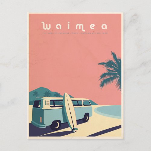 Vintage Hawaiian Surf Van Travel Postcard