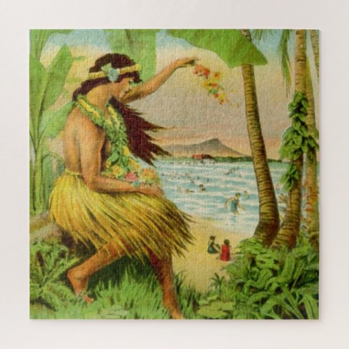 Vintage Hawaiian Travel Art Illustration Old Jigsaw Puzzle