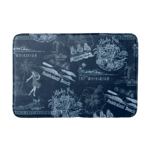 Vintage Hawaiian Travel Collage in Indigo Blues Bath Mat