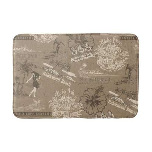 Vintage Hawaiian Travel Collage in Taupe Bath Mat
