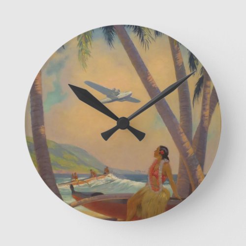 Vintage Hawaiian Travel _ Hawaii Girl Dancer Round Clock