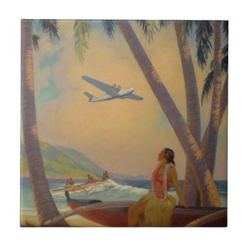Vintage Hawaiian Travel - Hawaii Girl Dancer Tile by ZazzleArt2015 at Zazzle